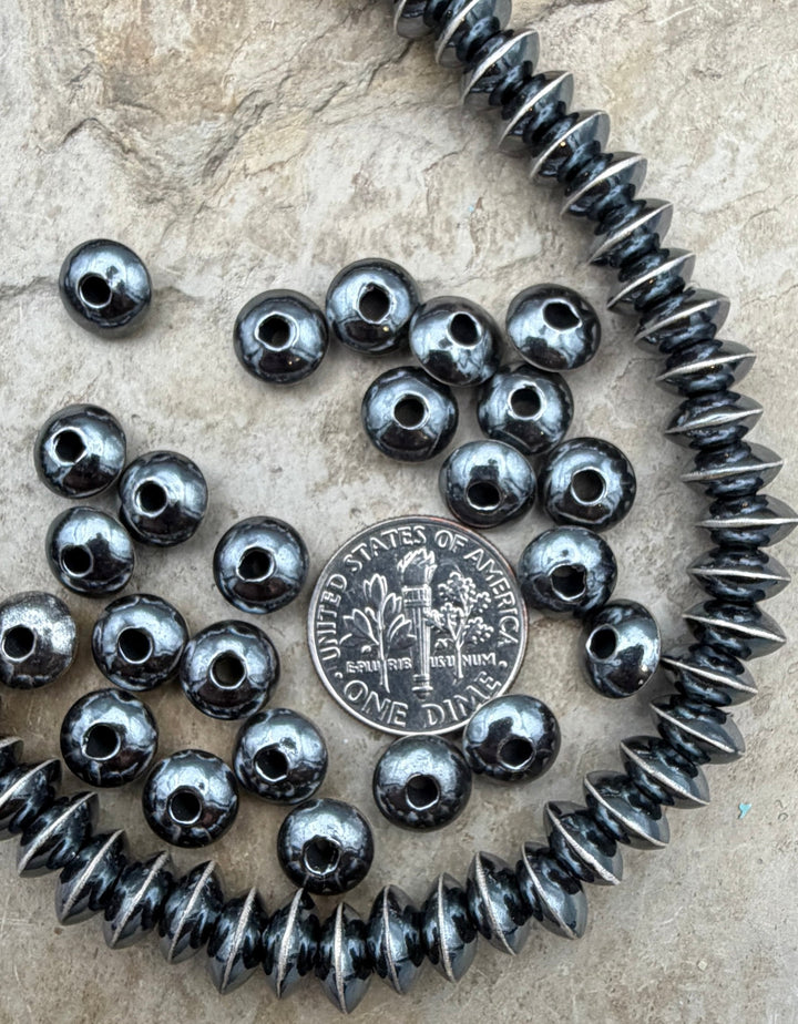 Navajo Style Pearls Sterling Silver 8mm Saucer Beads