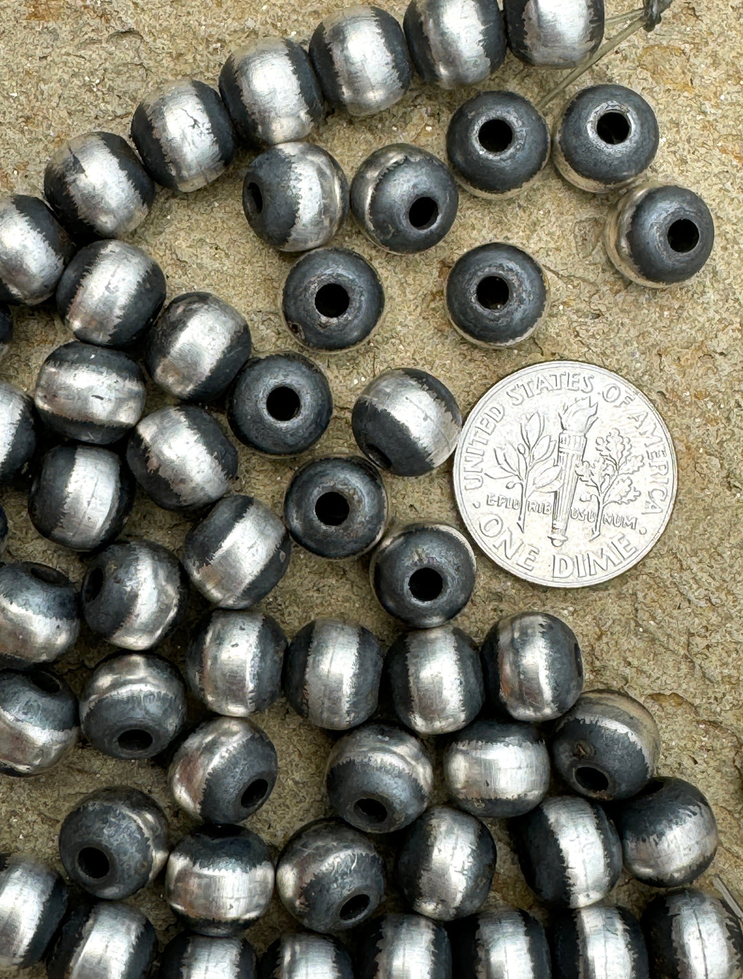 Navajo Style Pearls Sterling Silver Round Beads 8mm (PKG