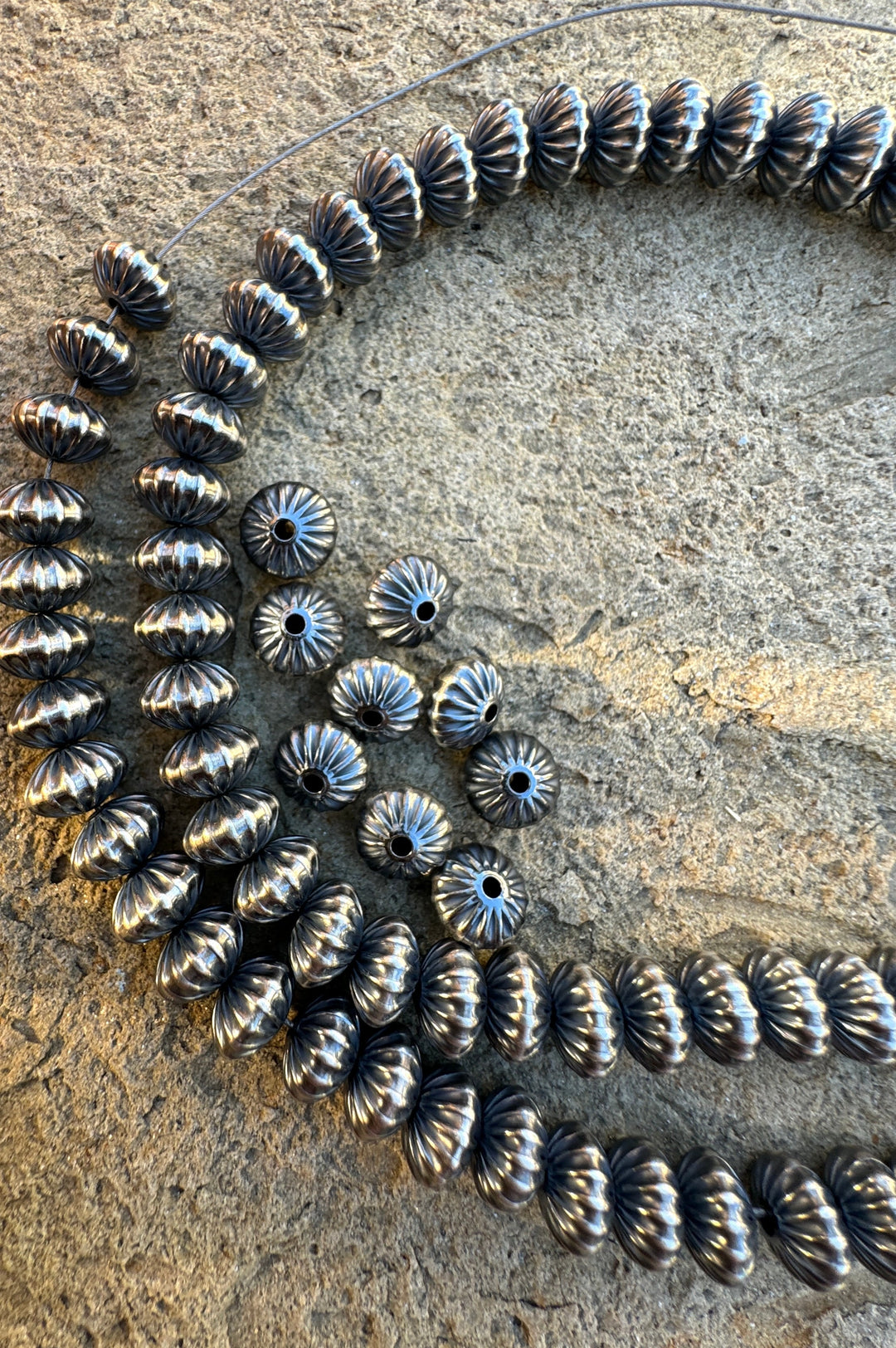 Navajo Style Pearls Sterling Silver Serrated Saucer beads