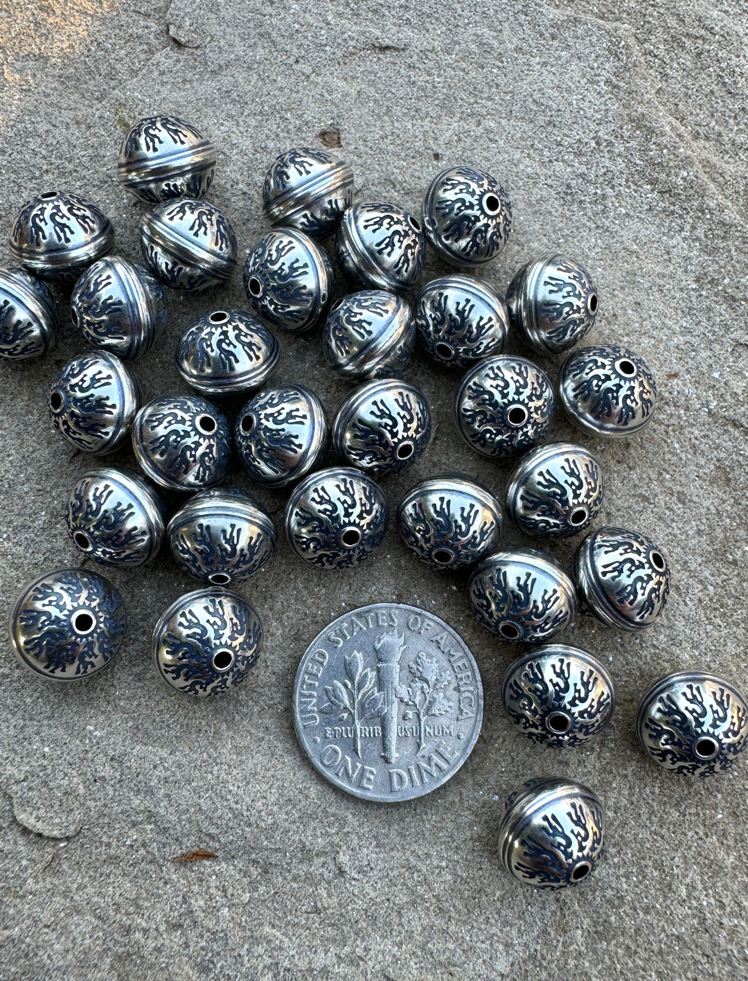 New Design Sterling Silver Handmade Oxidized beads Aztec