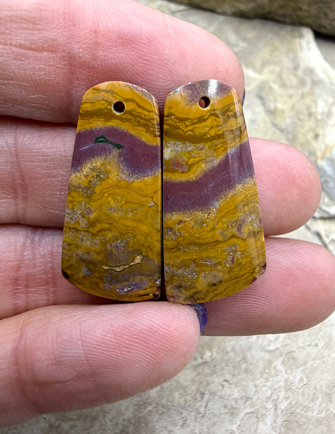 Noreena Jasper (Australia) Matching Earring Slab Bead Pair