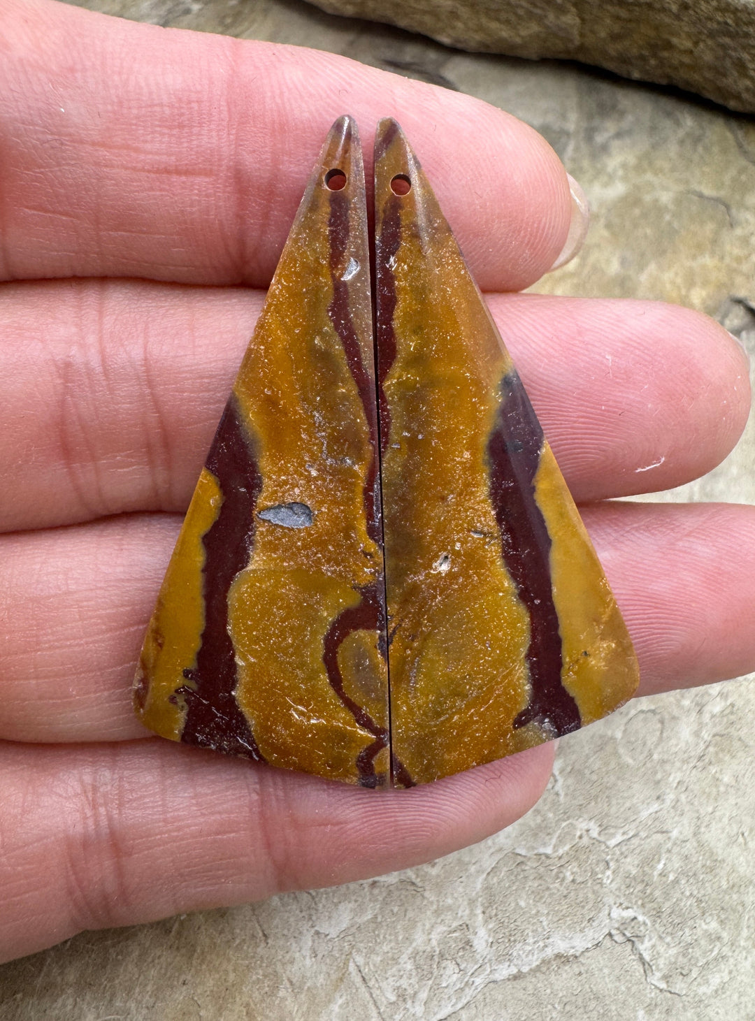Noreena Jasper Matching BIG Earring Slab Bead Pair 18x46mm