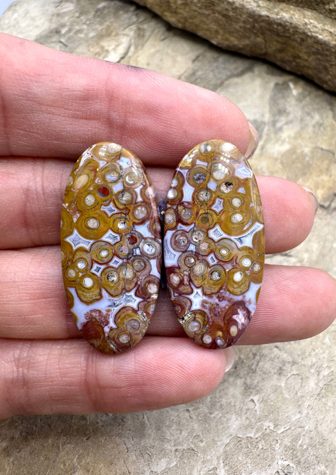 Ocean Jasper Designer Matched Pair Cabochons 16x34mm