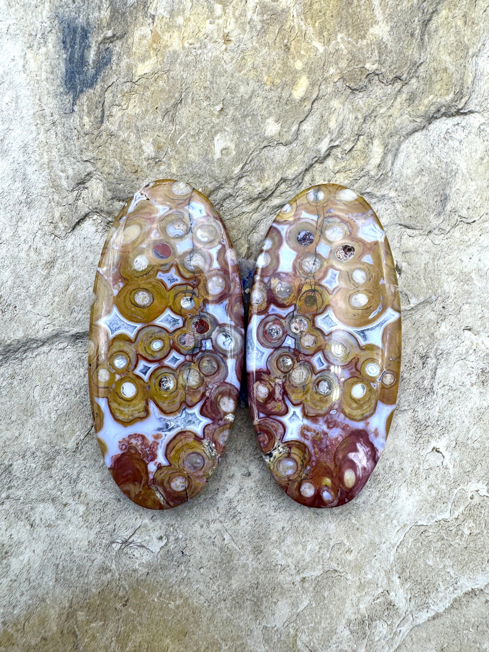 Ocean Jasper Designer Matched Pair Cabochons 16x34mm