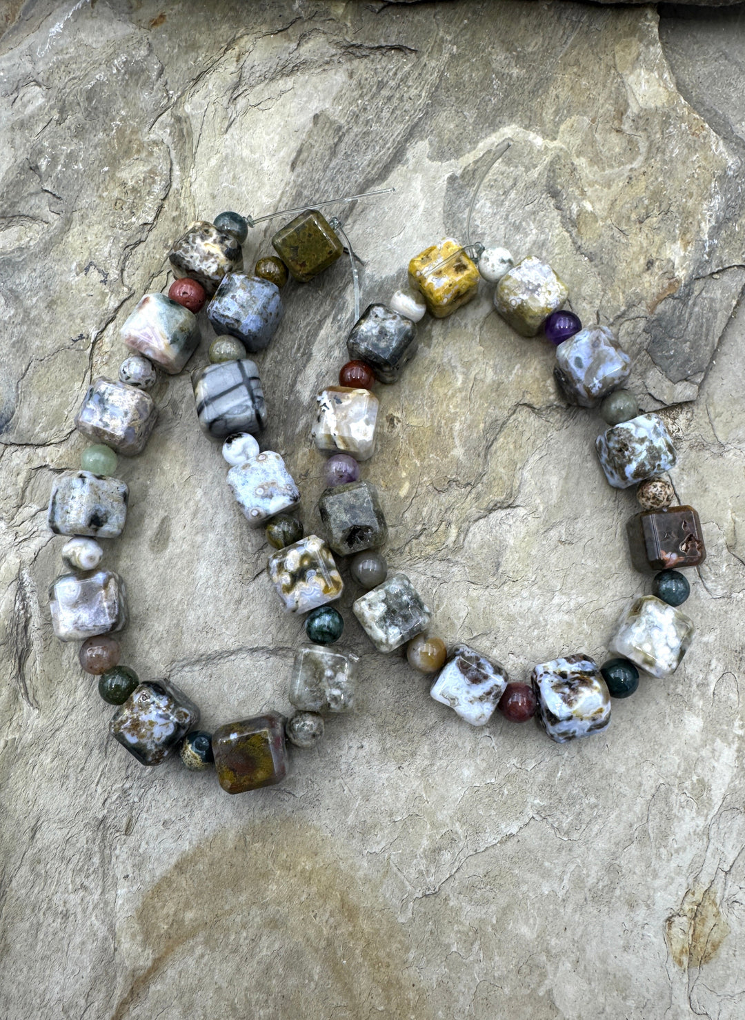 Ocean Jasper Designer Mixed Shape Bead Strand 8 inch Strand