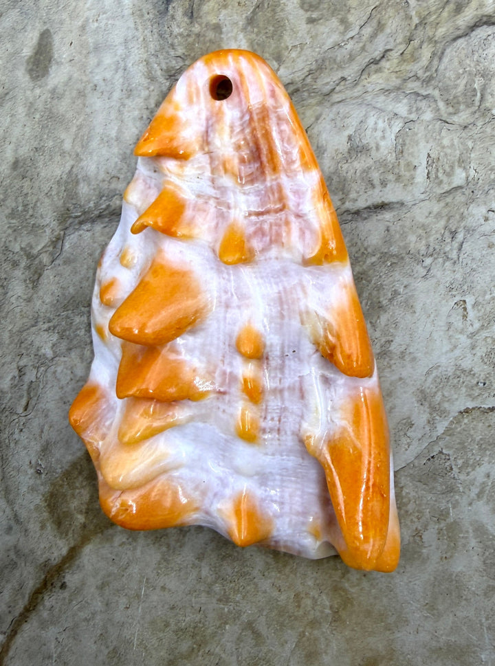 Orange Spiny LARGE Focal Pendant Bead (Large Hole) 40x66mm