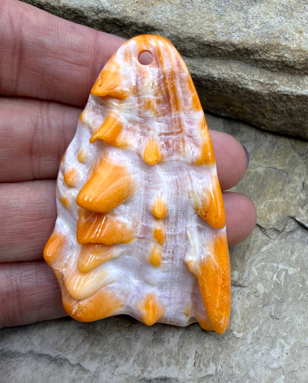 Orange Spiny LARGE Focal Pendant Bead (Large Hole) 40x66mm