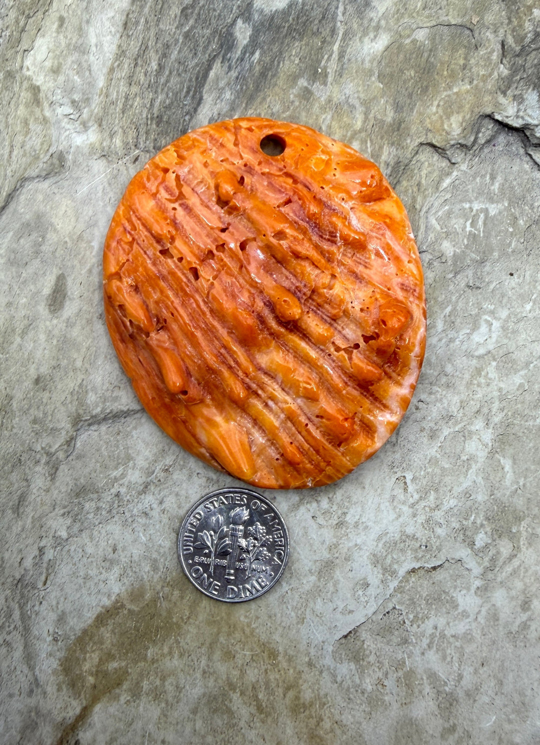 Orange Spiny LARGE Focal Pendant Bead (Large Hole) 51x60mm