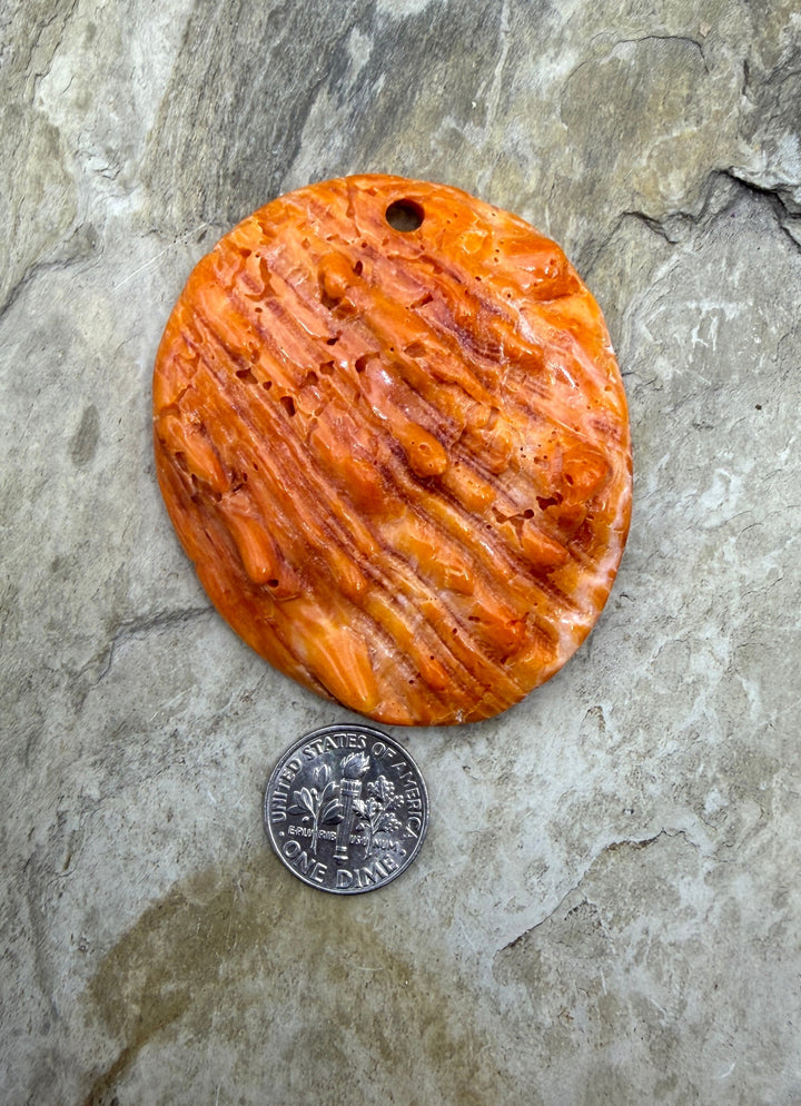 Orange Spiny LARGE Focal Pendant Bead (Large Hole) 51x60mm