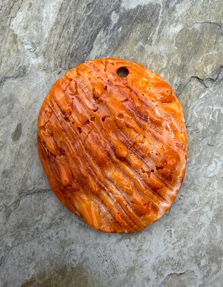 Orange Spiny LARGE Focal Pendant Bead (Large Hole) 51x60mm