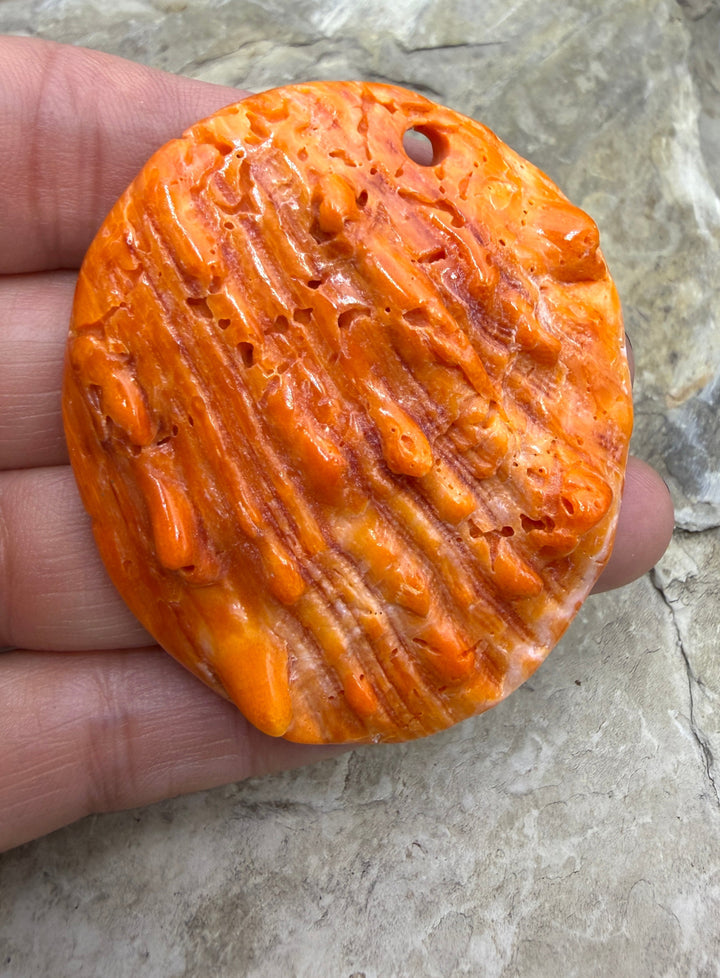 Orange Spiny LARGE Focal Pendant Bead (Large Hole) 51x60mm