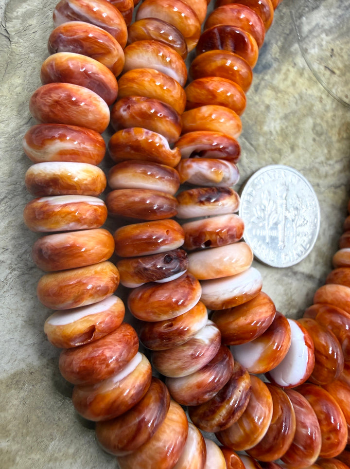 Orange Spiny Oyster 10mm Button/Rondelle Beads One 8 Inch
