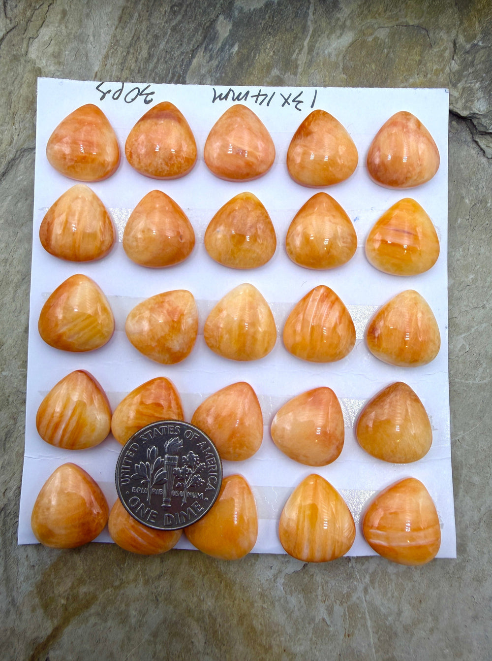 Orange Spiny Oyster 13x14mm Teardrop Shaped Cabochons