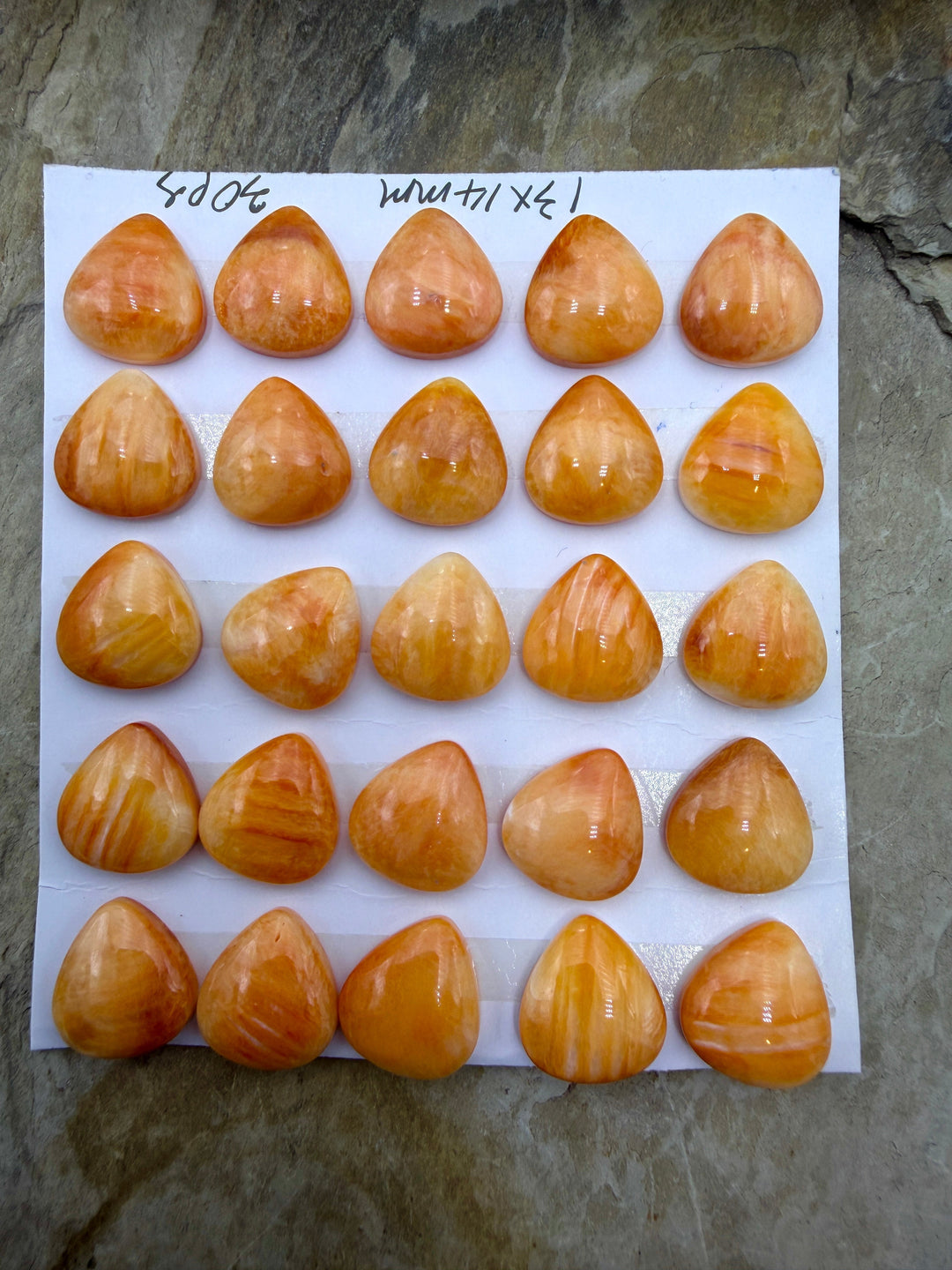Orange Spiny Oyster 13x14mm Teardrop Shaped Cabochons