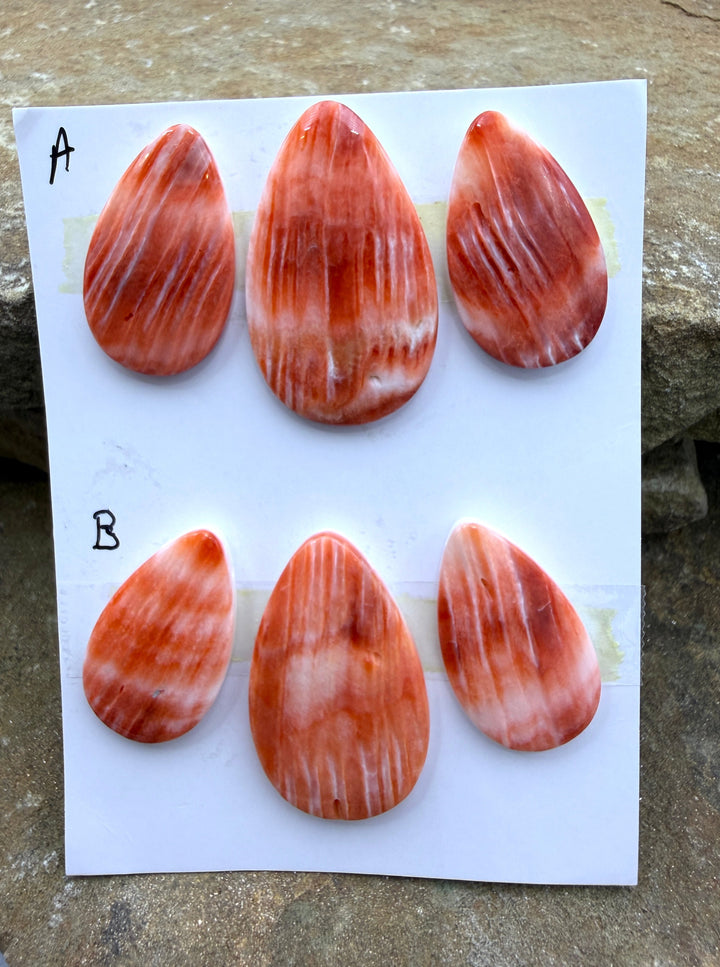 Orange Spiny Oyster 3 Piece Focal Bead Set (Side Drilled)