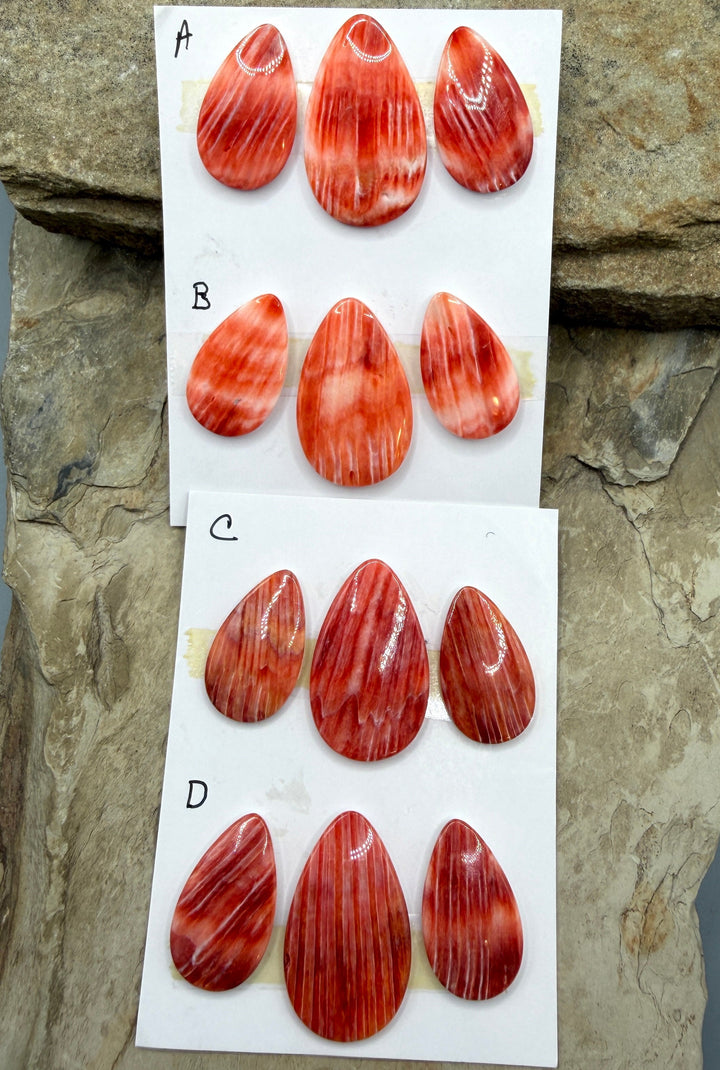 Orange Spiny Oyster 3 Piece Focal Bead Set (Side Drilled)