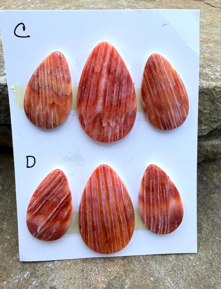Orange Spiny Oyster 3 Piece Focal Bead Set (Side Drilled)