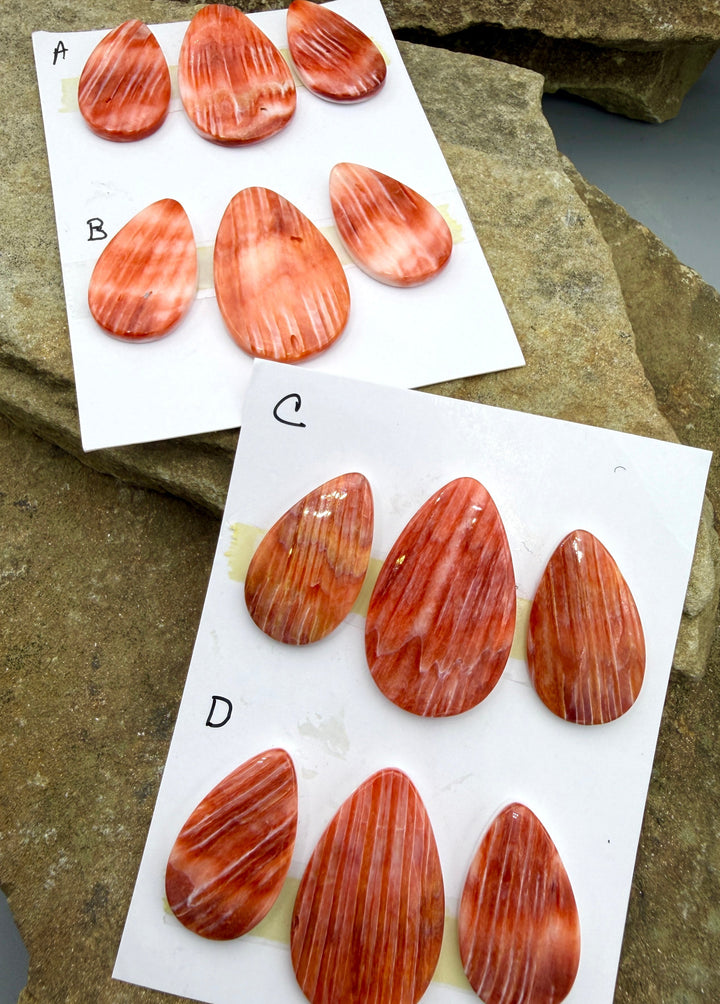 Orange Spiny Oyster 3 Piece Focal Bead Set (Side Drilled)