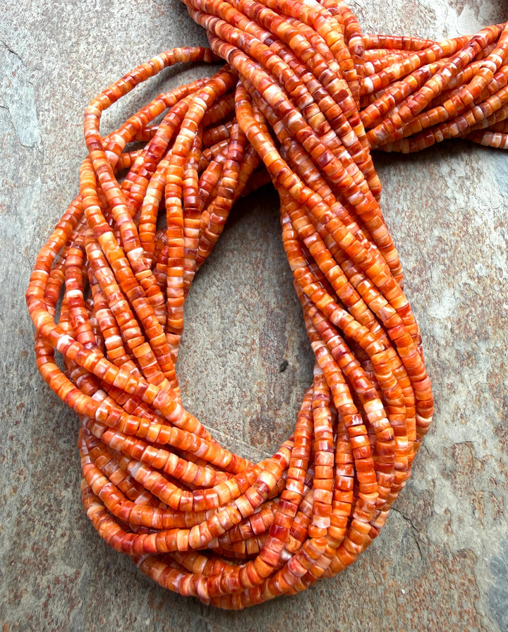 Orange Spiny Oyster 3mm Heishi Beads One 16 Inch Strand