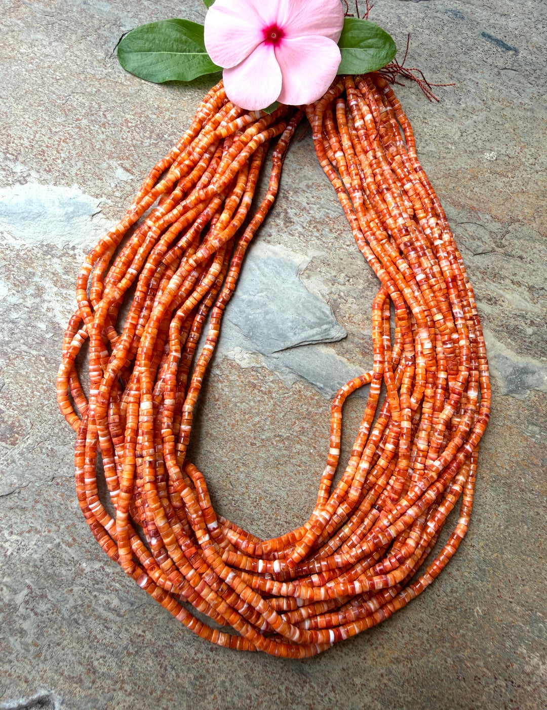 Orange Spiny Oyster 3mm Heishi Beads One 16 Inch Strand