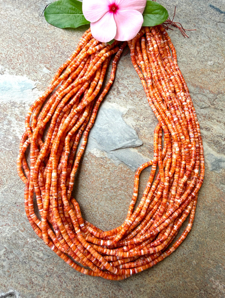 Orange Spiny Oyster 3mm Heishi Beads One 16 Inch Strand