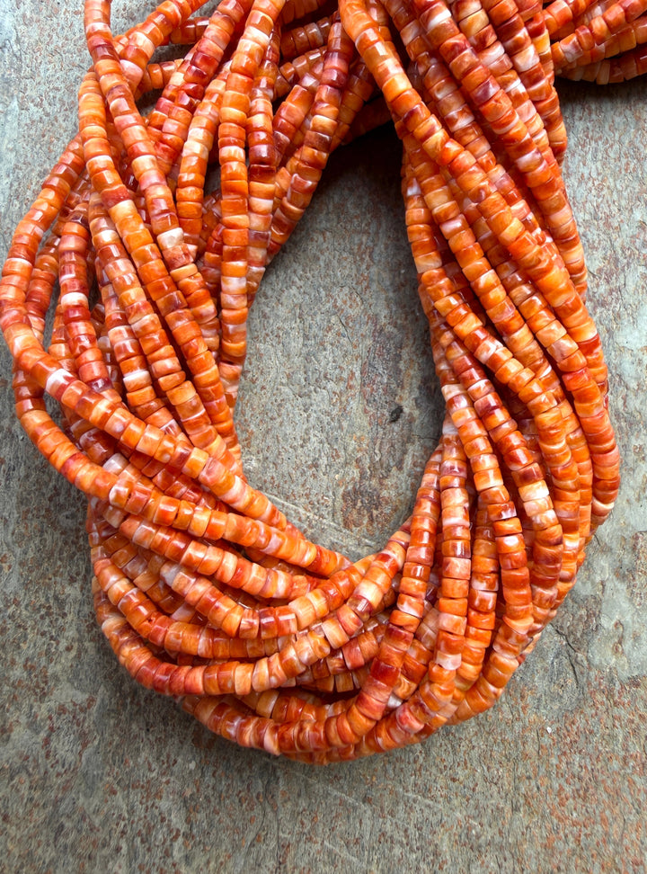 Orange Spiny Oyster 3mm Heishi Beads One 16 Inch Strand