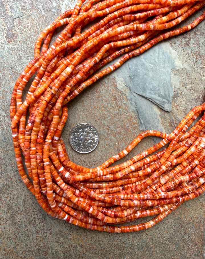 Orange Spiny Oyster 3mm Heishi Beads One 16 Inch Strand