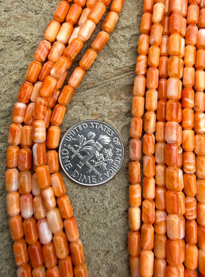 Orange Spiny Oyster 3x6mm Tubelet Beads One 16 Inch Strand