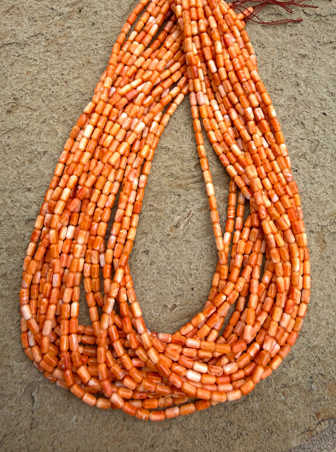 Orange Spiny Oyster 3x6mm Tubelet Beads One 16 Inch Strand