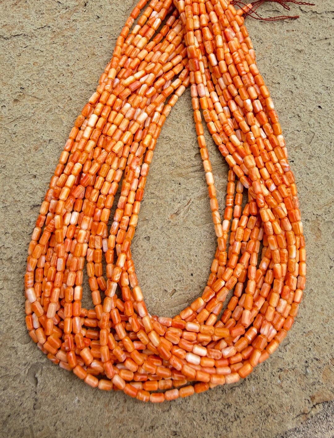 Orange Spiny Oyster 3x6mm Tubelet Beads One 16 Inch Strand