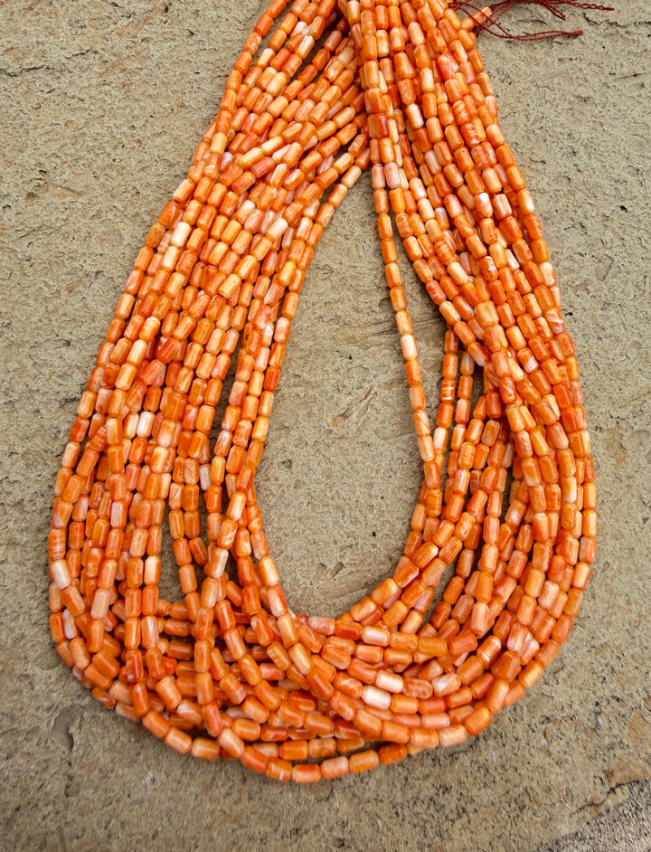 Orange Spiny Oyster 3x6mm Tubelet Beads One 16 Inch Strand