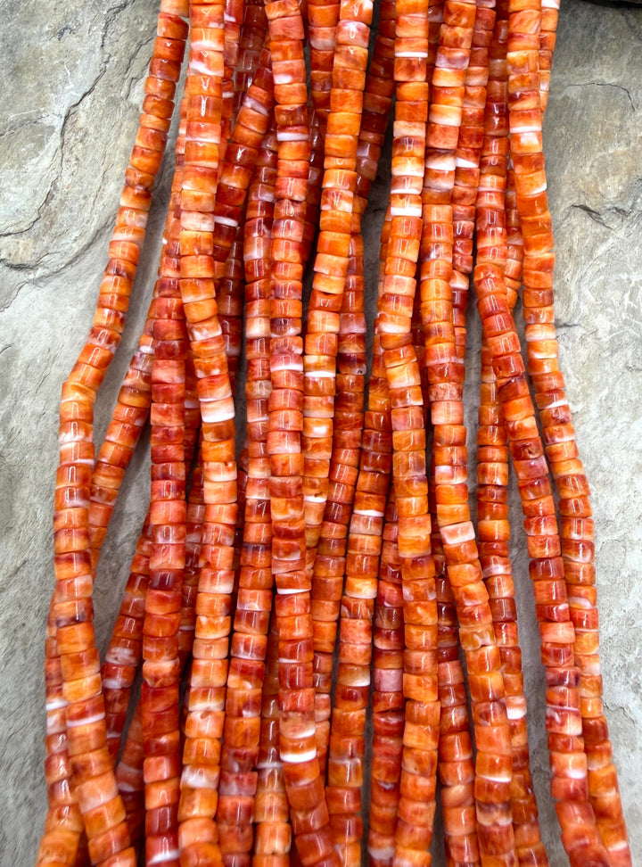 Orange Spiny Oyster 4mm Heishi Beads One 16 Inch Strand