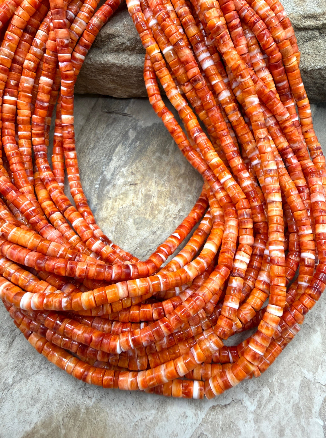 Orange Spiny Oyster 4mm Heishi Beads One 16 Inch Strand