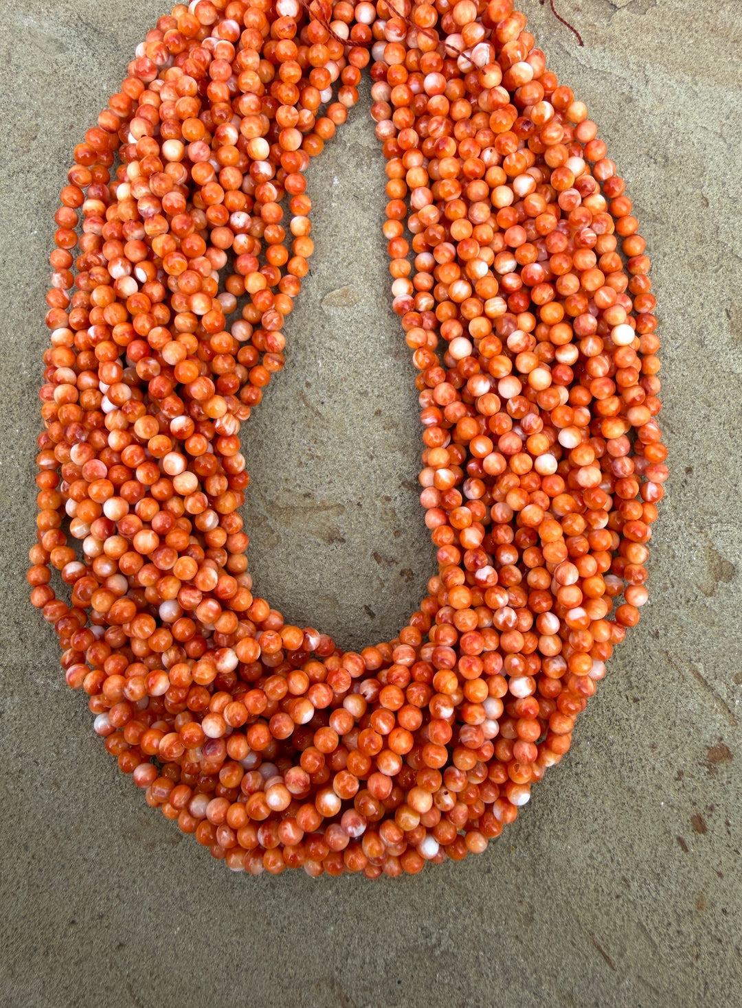 Orange Spiny Oyster 4mm Round Beads 16 Inch Strand - Spiny
