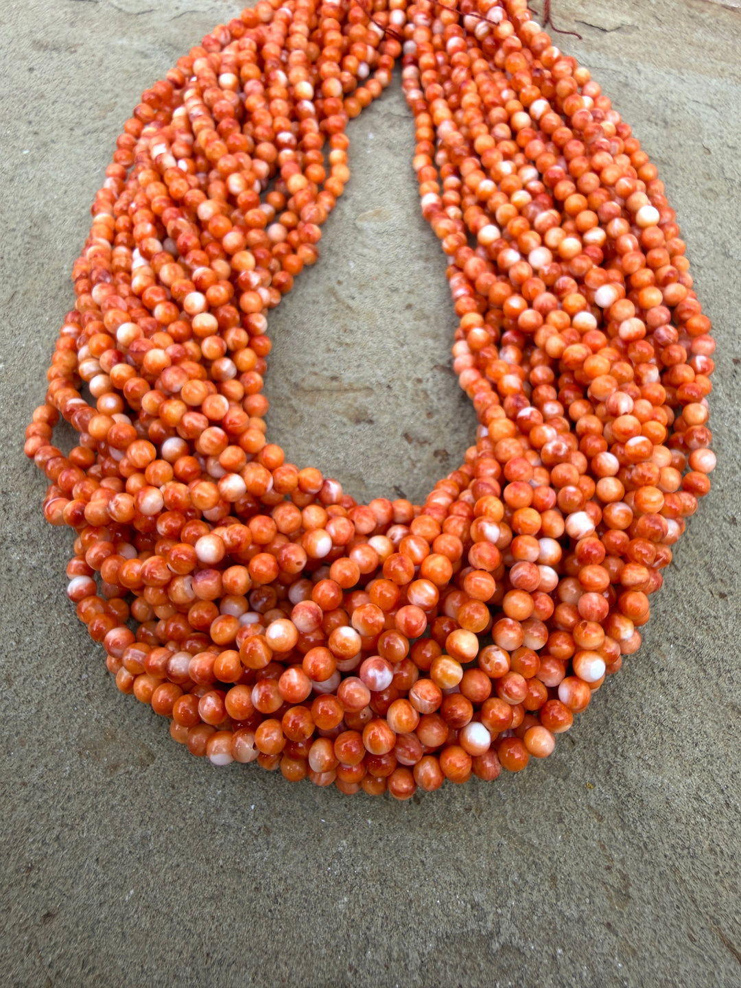 Orange Spiny Oyster 4mm Round Beads 16 Inch Strand - Spiny