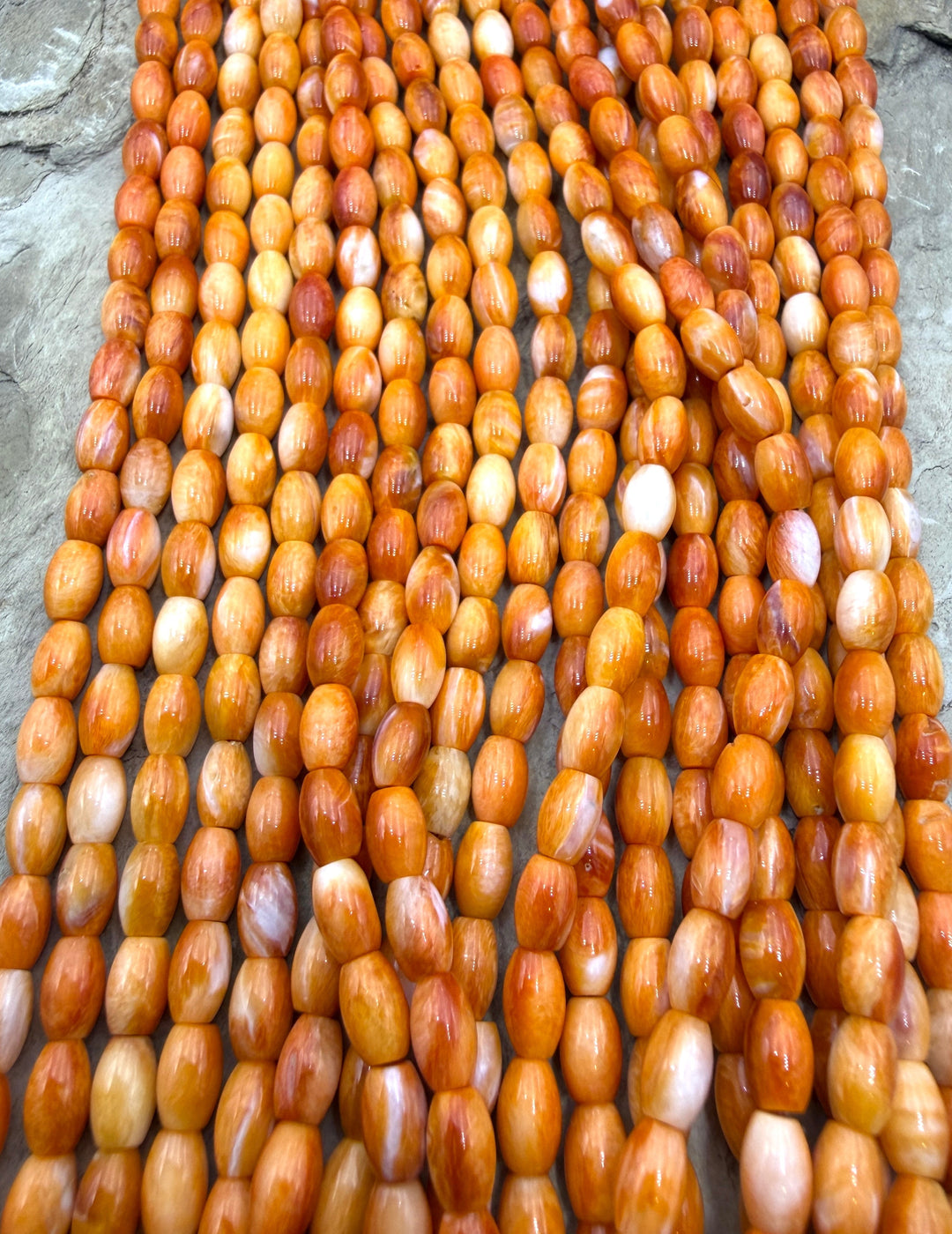 Orange Spiny Oyster 4x6mm Rice Shaped Beads One 16 Inch