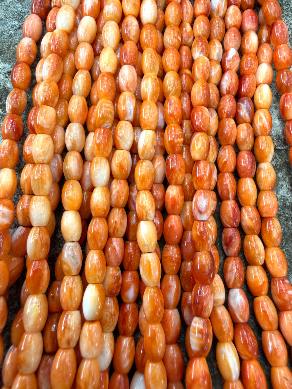 Orange Spiny Oyster 4x6mm Rice Shaped Beads One 16 Inch