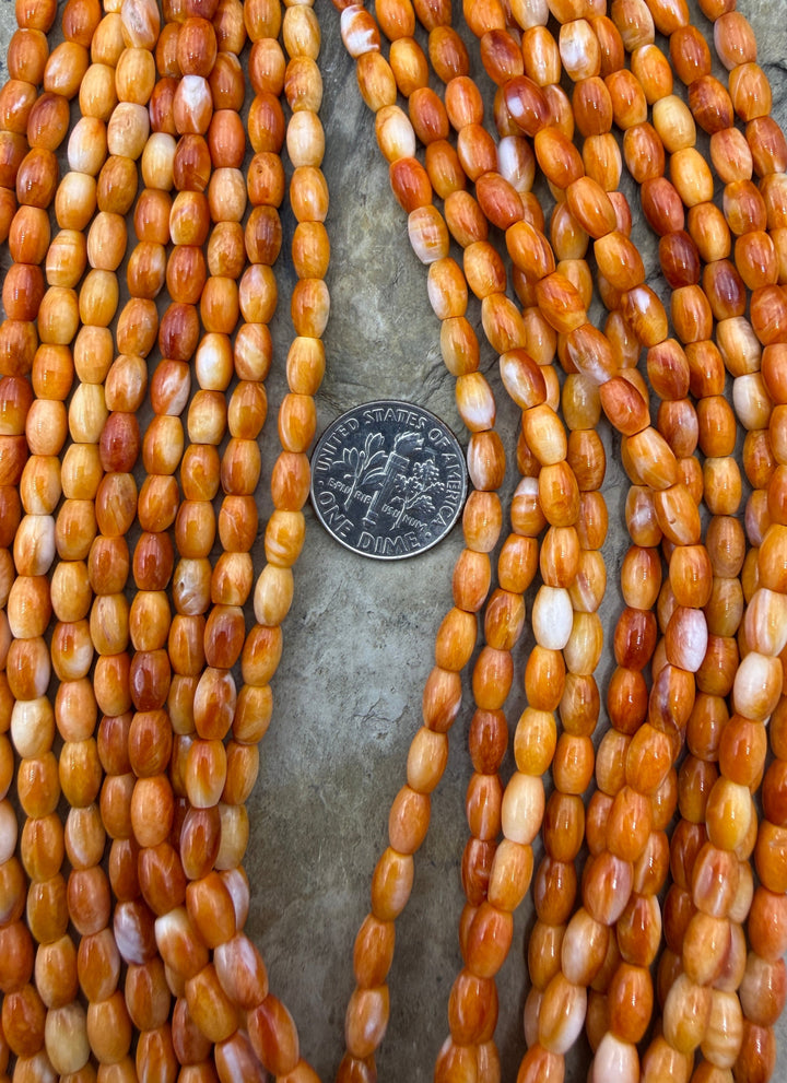 Orange Spiny Oyster 4x6mm Rice Shaped Beads One 16 Inch