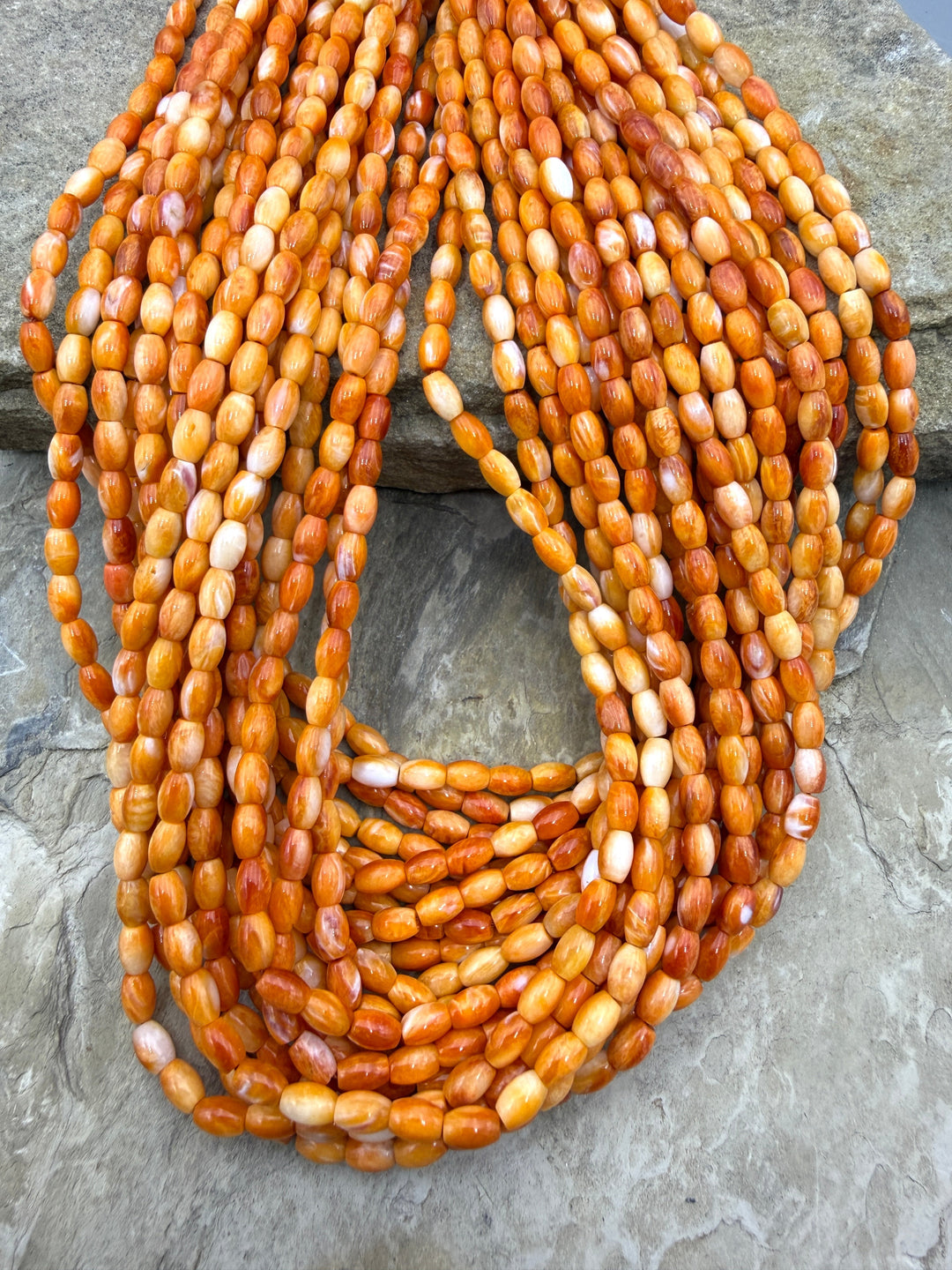 Orange Spiny Oyster 4x6mm Rice Shaped Beads One 16 Inch