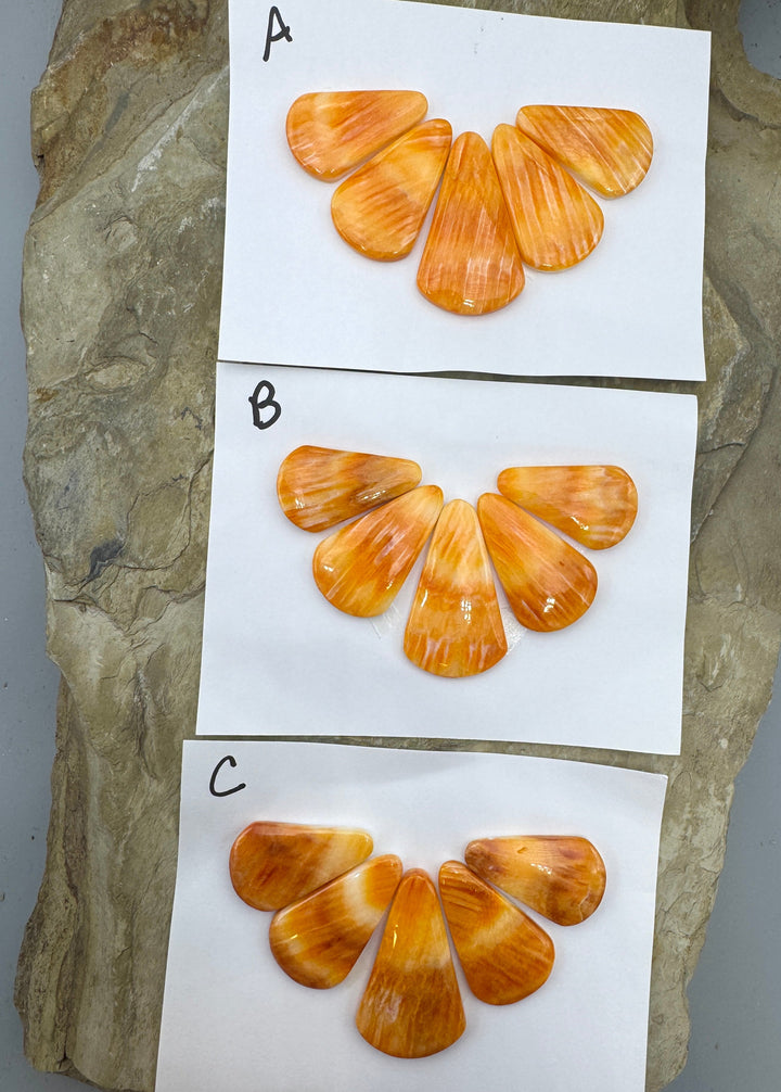 Orange Spiny Oyster 5 Bead Focal Set - Spiny Oyster Shell