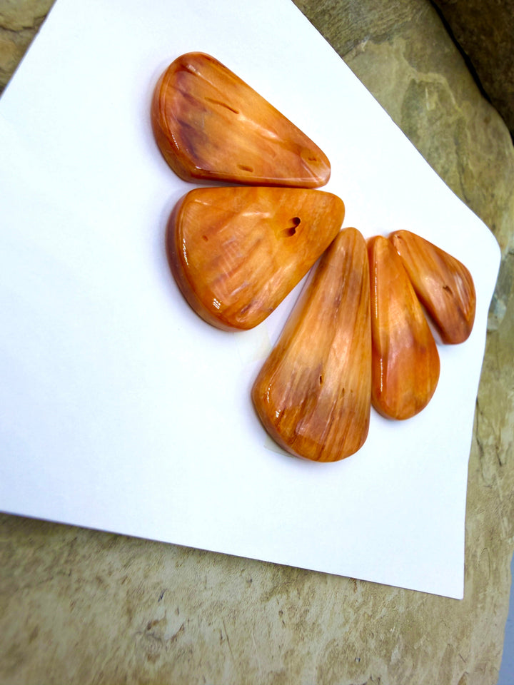 Orange Spiny Oyster 5 Piece Focal Pendant Bead Set - Spiny