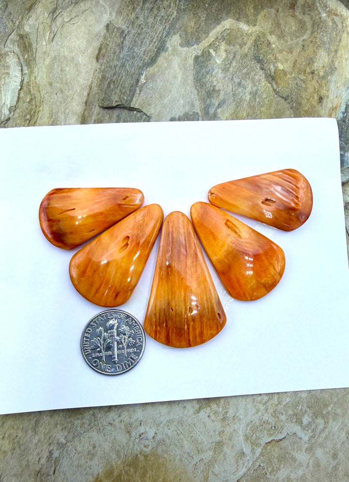 Orange Spiny Oyster 5 Piece Focal Pendant Bead Set - Spiny