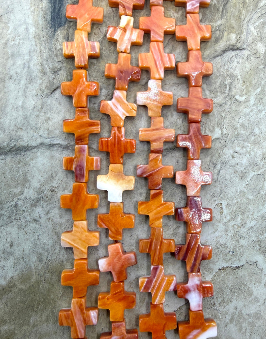 Orange Spiny Oyster 8mm Cross Beads 16 Inch Strand/48-49