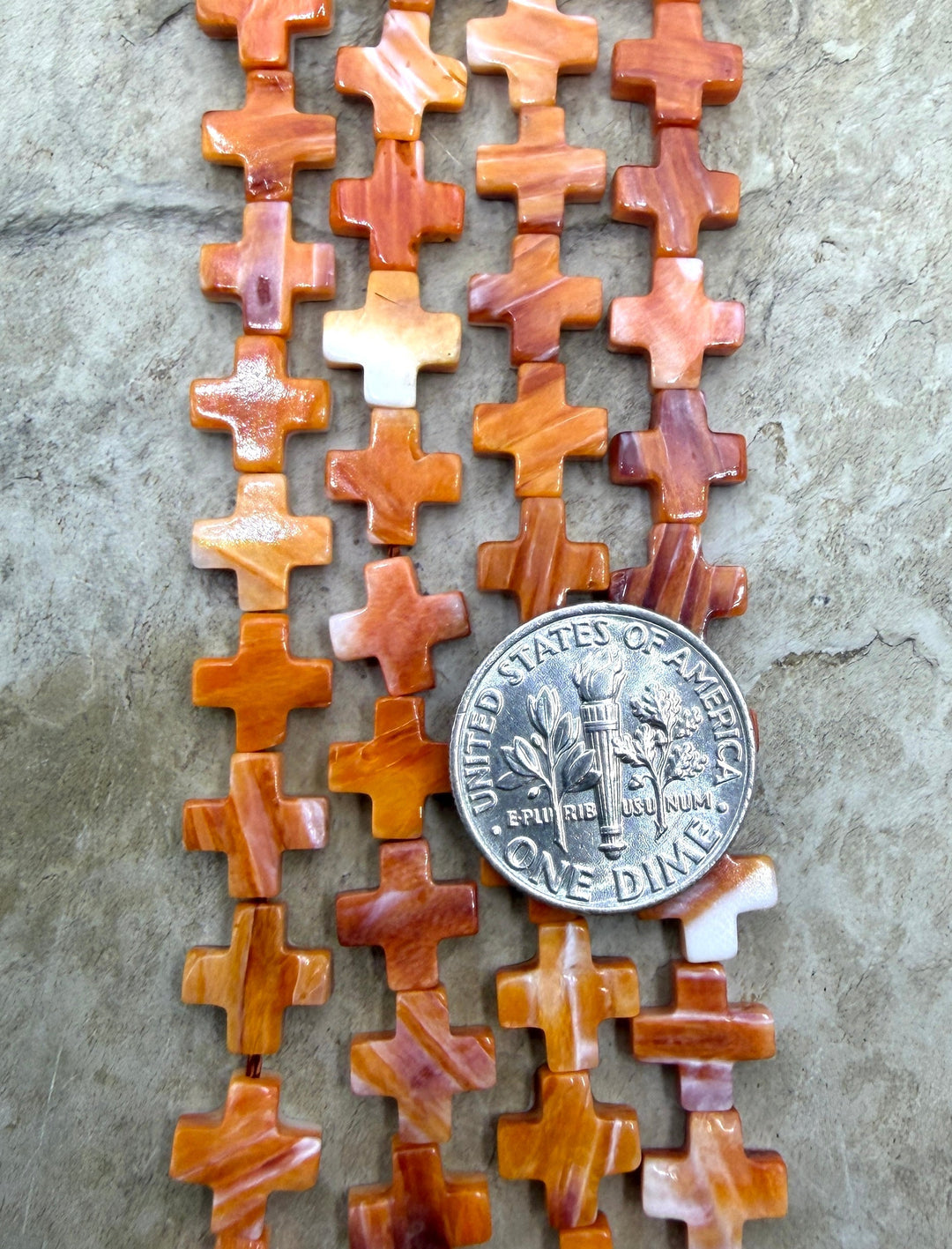 Orange Spiny Oyster 8mm Cross Beads 16 Inch Strand/48-49