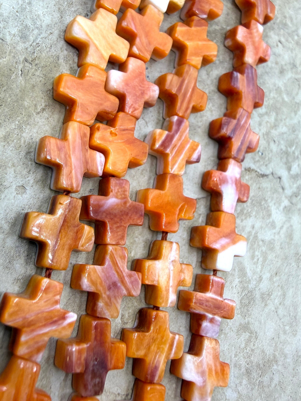 Orange Spiny Oyster 8mm Cross Beads 16 Inch Strand/48-49