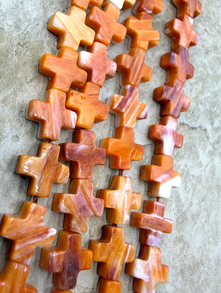 Orange Spiny Oyster 8mm Cross Beads 16 Inch Strand/48-49