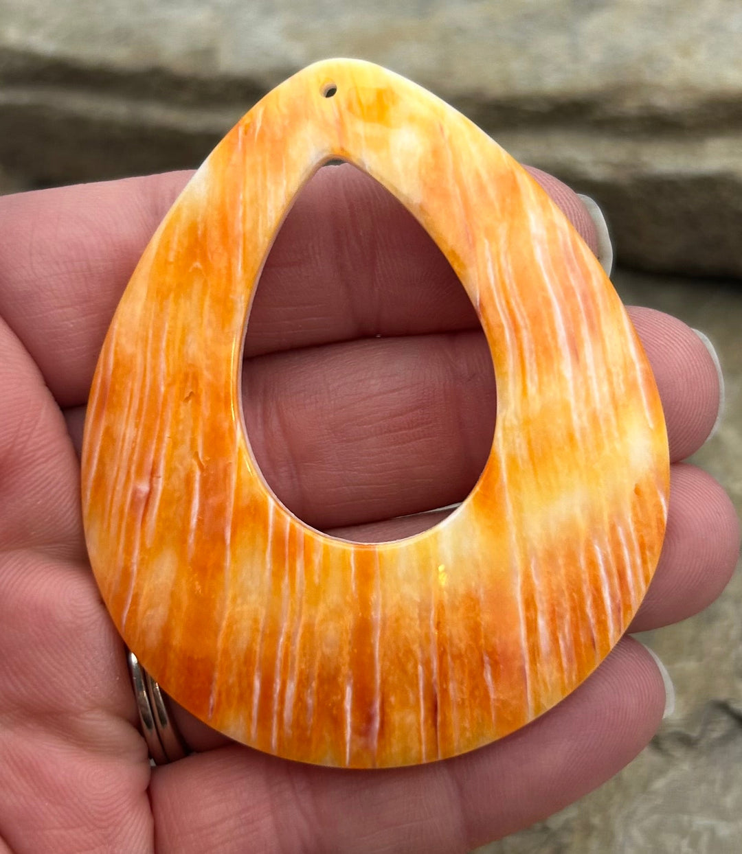 Orange Spiny Oyster BIG Teardrop Shapped Focal Pendant
