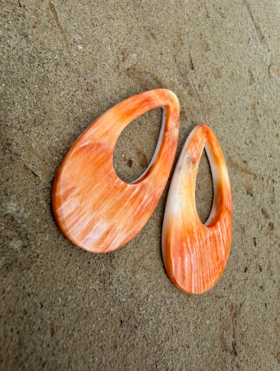 Orange Spiny Oyster Earring Slab Bead Pair 25x45mm - Spiny
