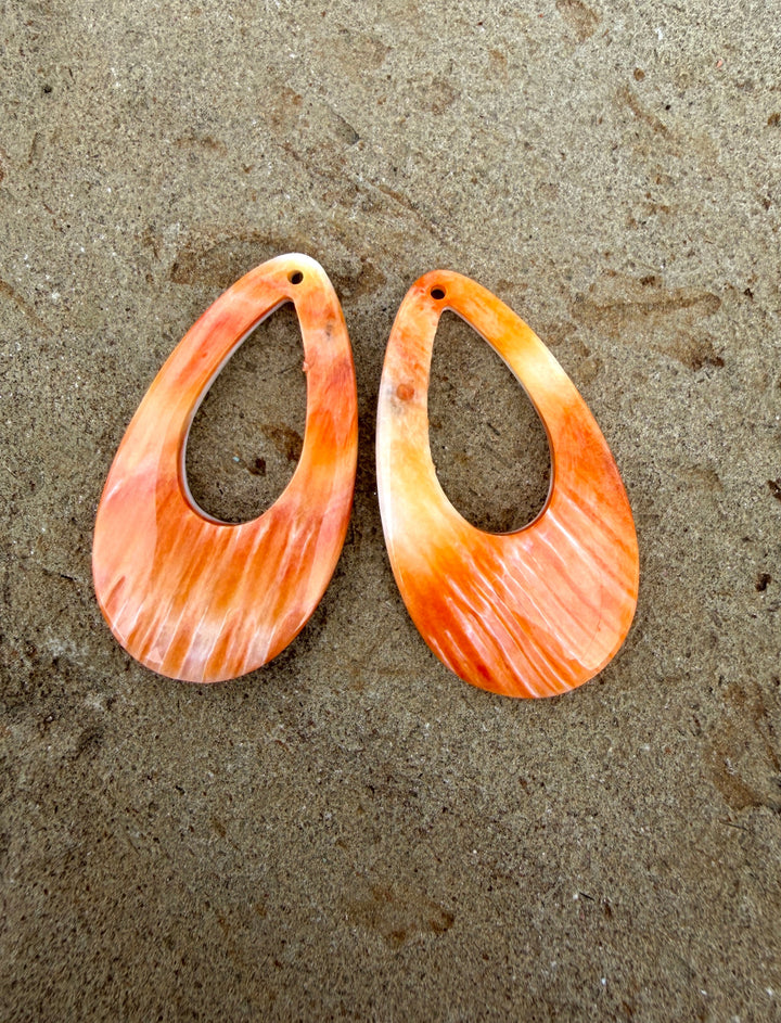 Orange Spiny Oyster Earring Slab Bead Pair 25x45mm - Spiny