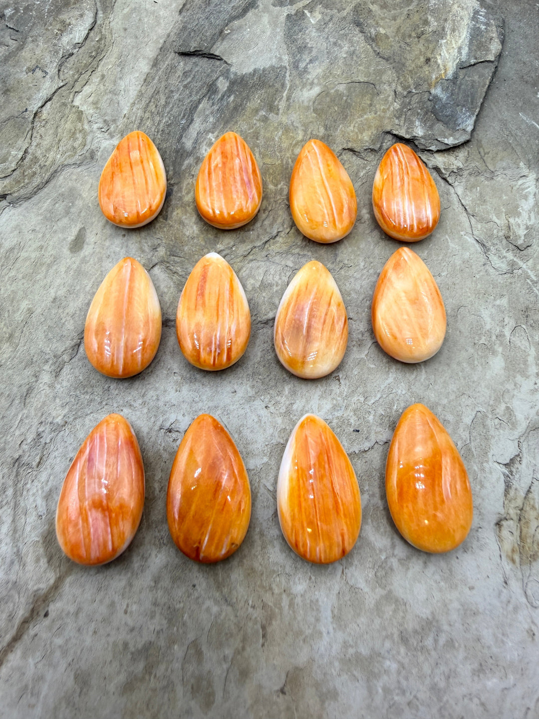 Orange Spiny Oyster Focal Pendant Bead 15x25mm Side Drilled
